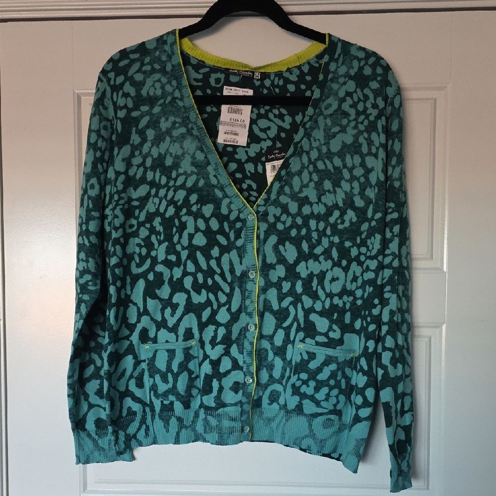 NWT Betty Barclay Teal Animal Print Cardigan Size Lg